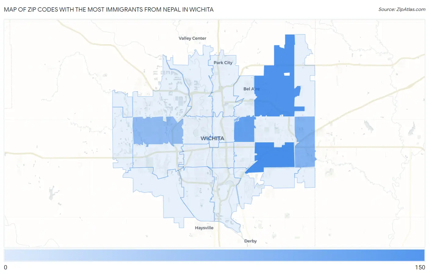 Zip Codes with the Most Immigrants from Nepal in Wichita Map