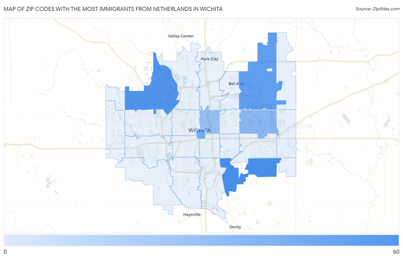 Zip Codes with the Most Immigrants from Netherlands in Wichita Map