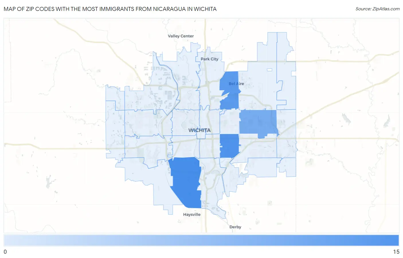 Zip Codes with the Most Immigrants from Nicaragua in Wichita Map