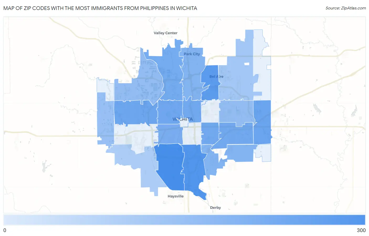 Zip Codes with the Most Immigrants from Philippines in Wichita Map