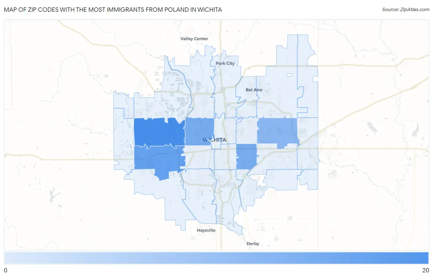 Zip Codes with the Most Immigrants from Poland in Wichita Map