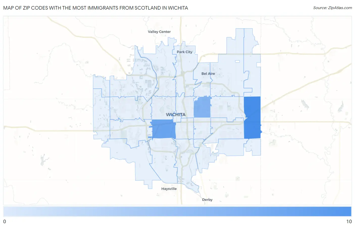 Zip Codes with the Most Immigrants from Scotland in Wichita Map