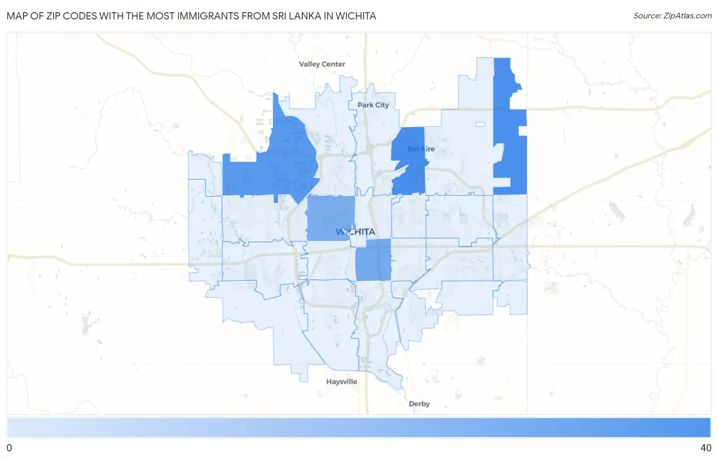 Zip Codes with the Most Immigrants from Sri Lanka in Wichita Map