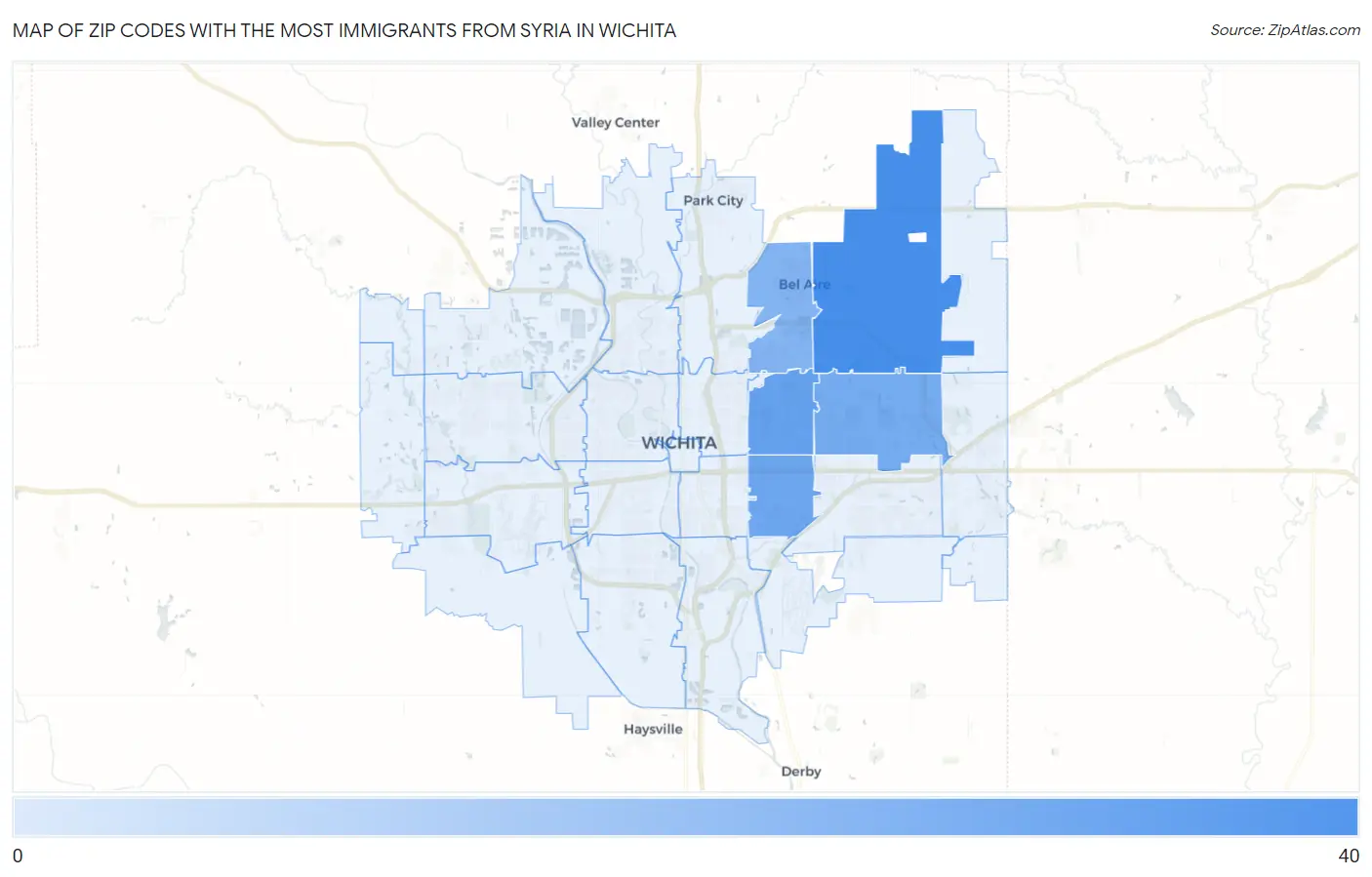 Zip Codes with the Most Immigrants from Syria in Wichita Map