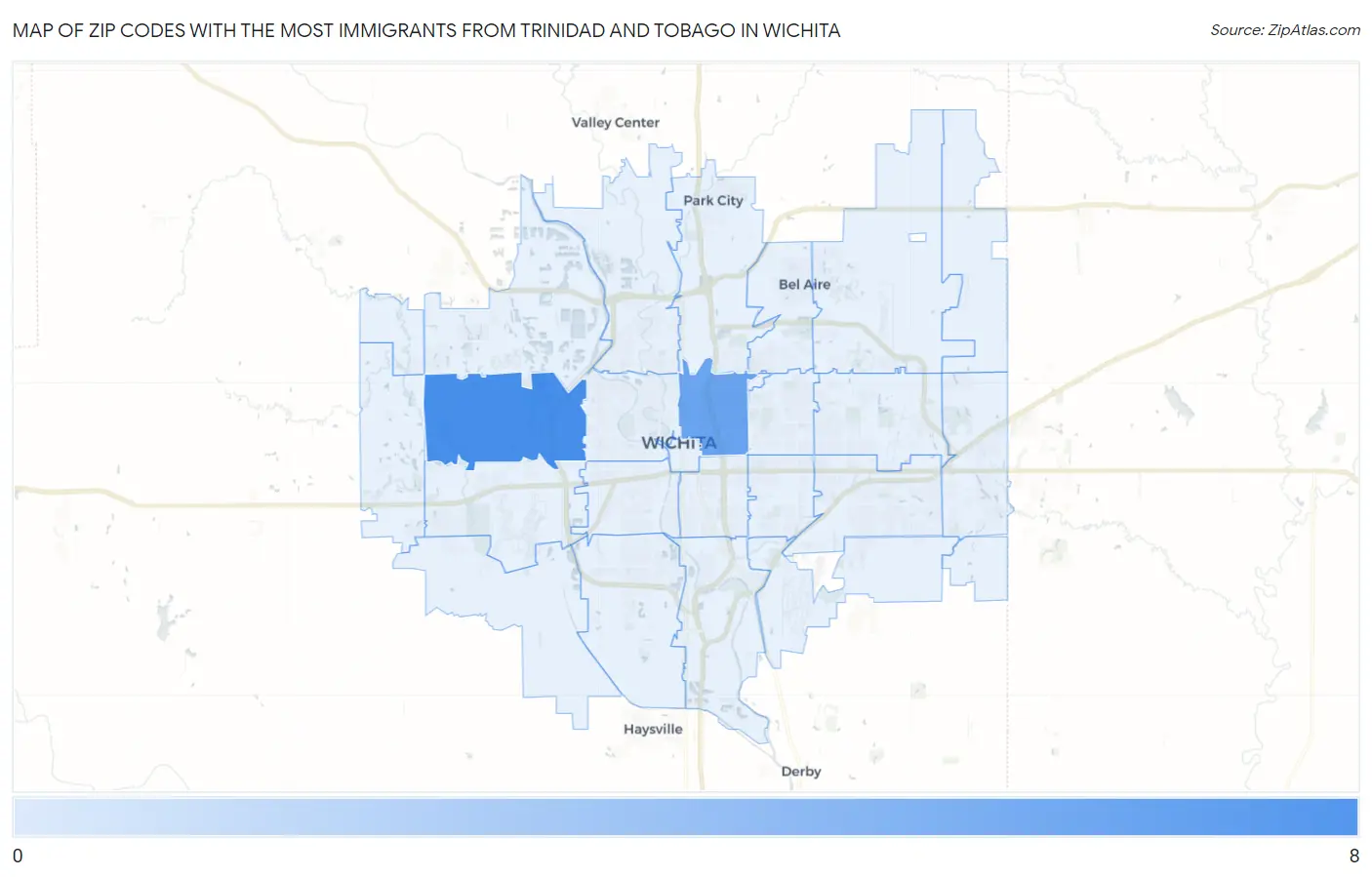 Zip Codes with the Most Immigrants from Trinidad and Tobago in Wichita Map
