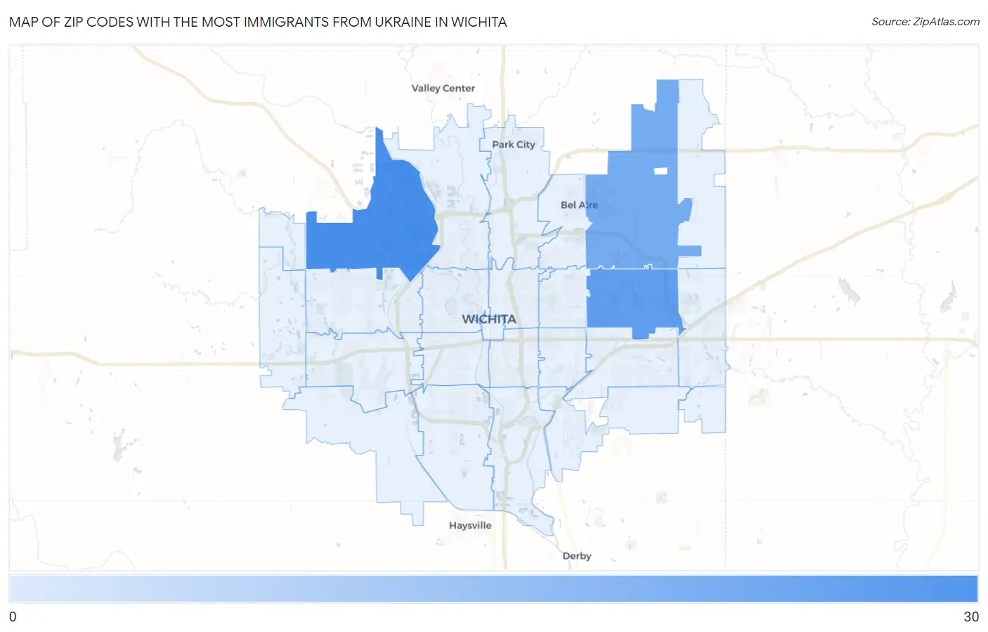 Zip Codes with the Most Immigrants from Ukraine in Wichita Map