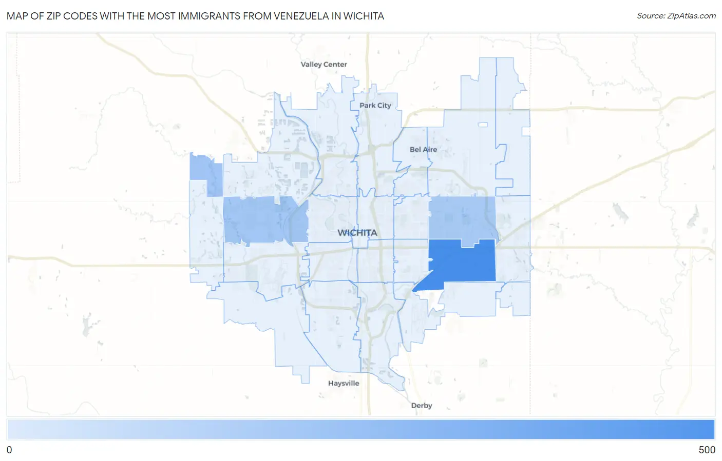 Zip Codes with the Most Immigrants from Venezuela in Wichita Map