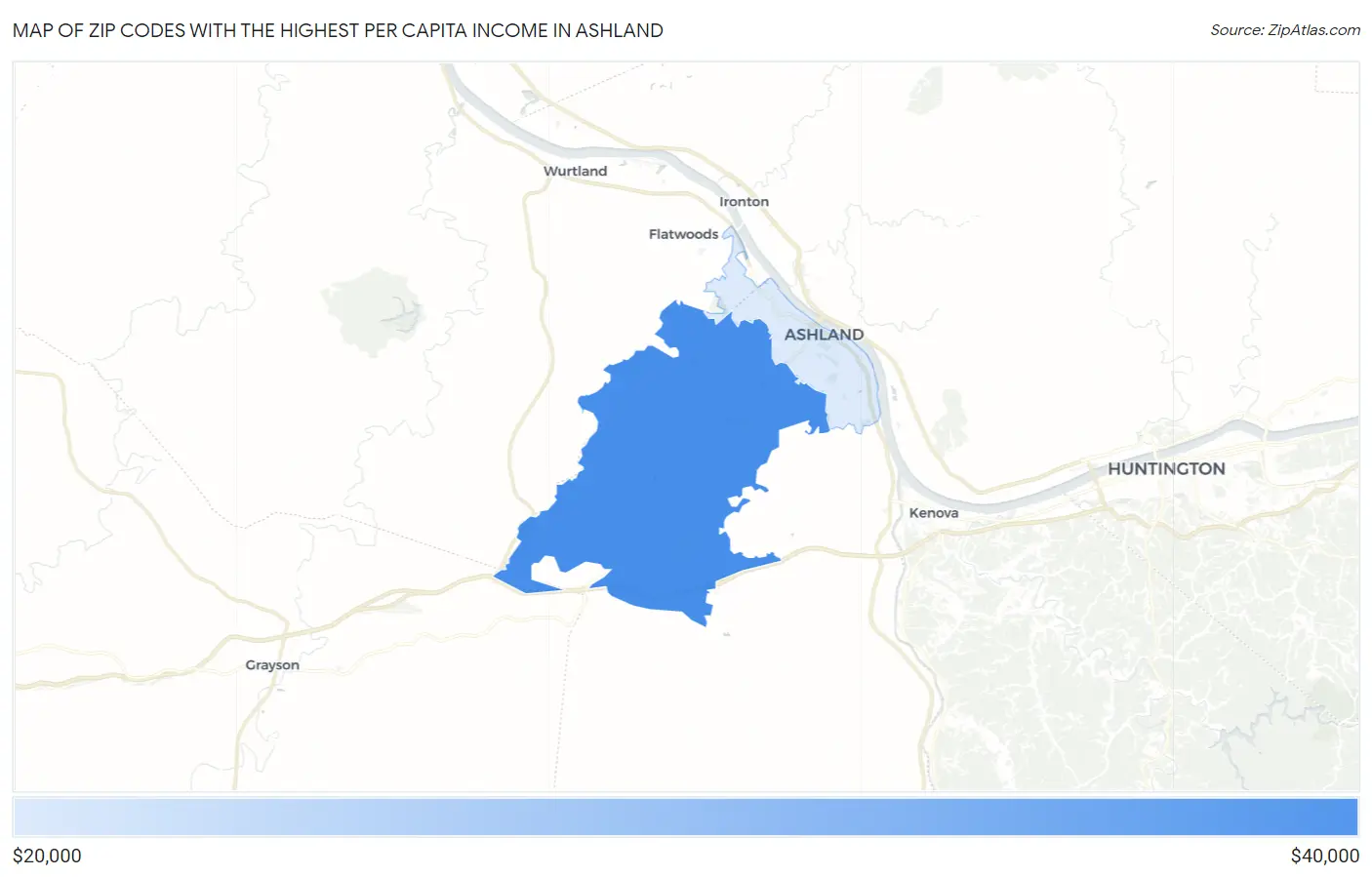 Zip Codes with the Highest Per Capita Income in Ashland Map