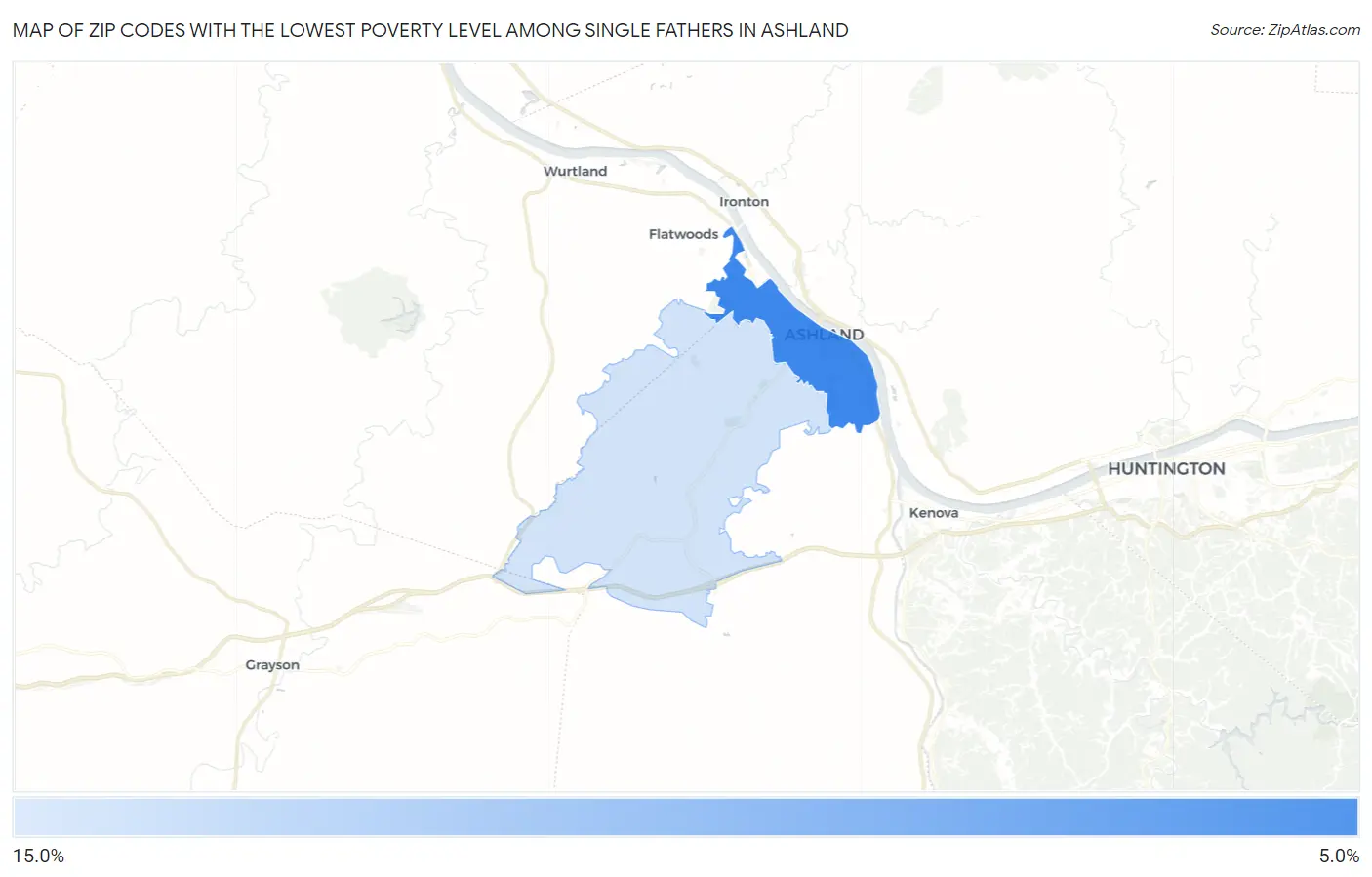 Zip Codes with the Lowest Poverty Level Among Single Fathers in Ashland Map