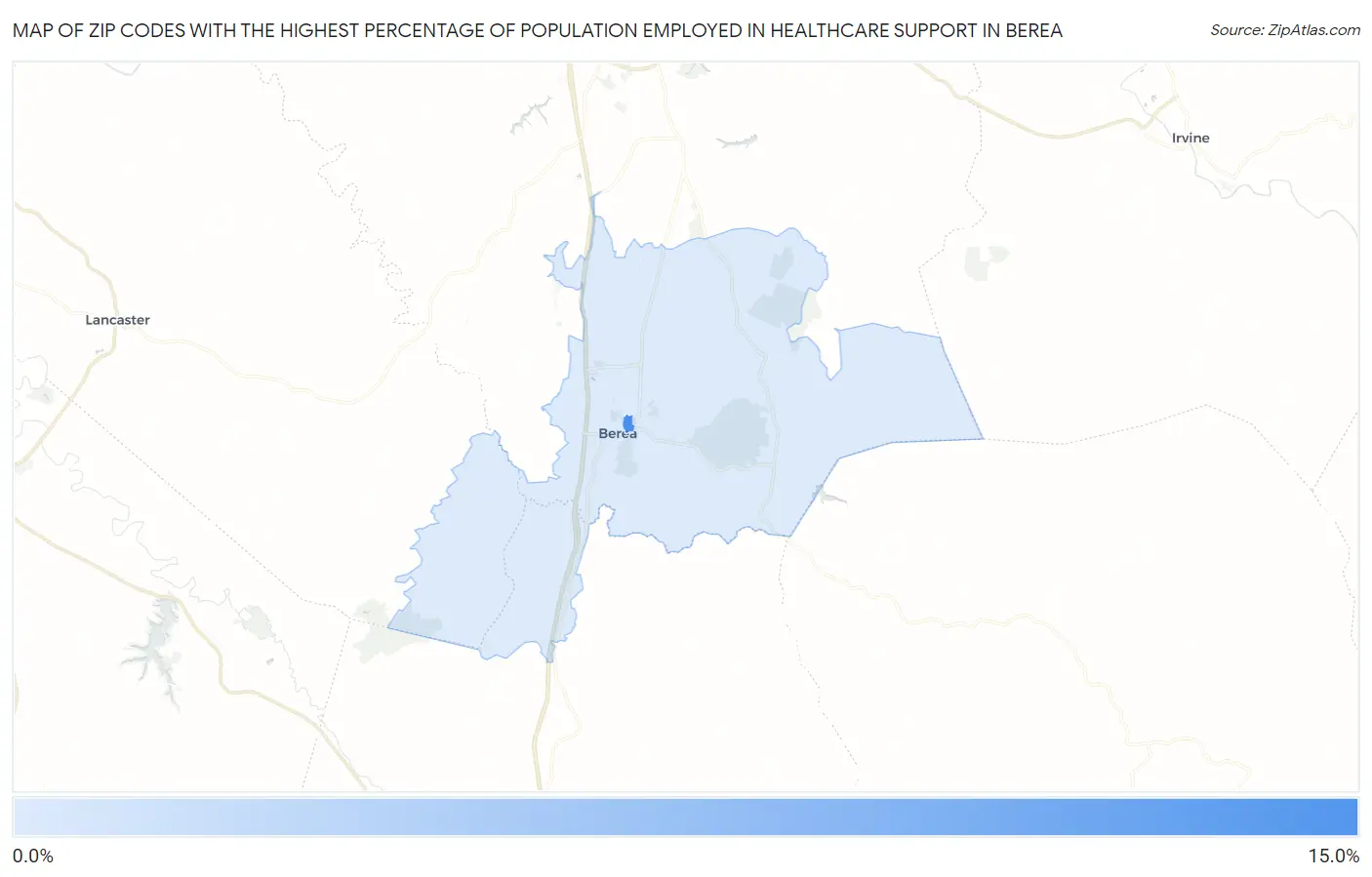 Zip Codes with the Highest Percentage of Population Employed in Healthcare Support in Berea Map