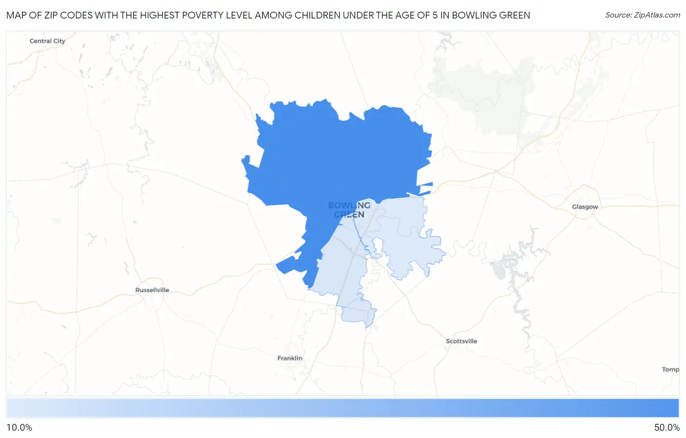 Zip Codes with the Highest Poverty Level Among Children Under the Age of 5 in Bowling Green Map
