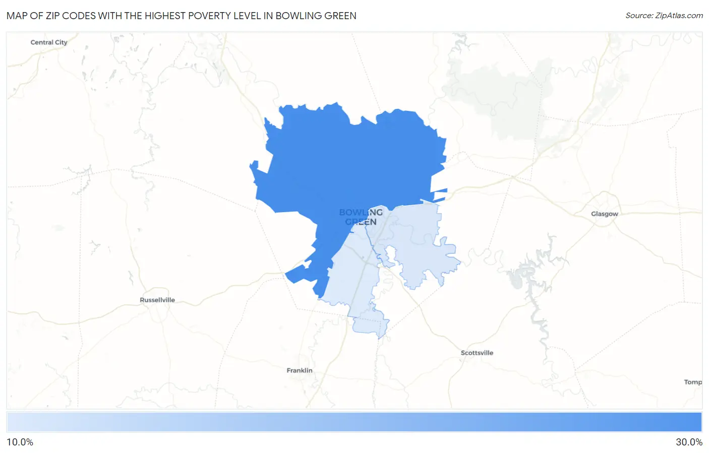 Zip Codes with the Highest Poverty Level in Bowling Green Map