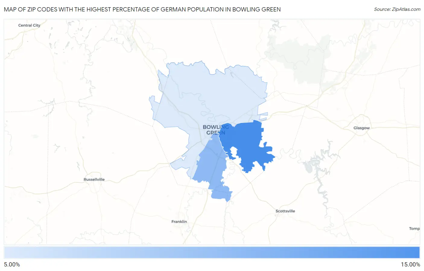 Zip Codes with the Highest Percentage of German Population in Bowling Green Map