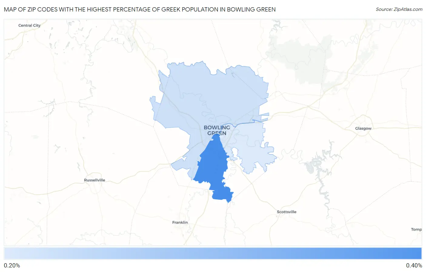 Zip Codes with the Highest Percentage of Greek Population in Bowling Green Map