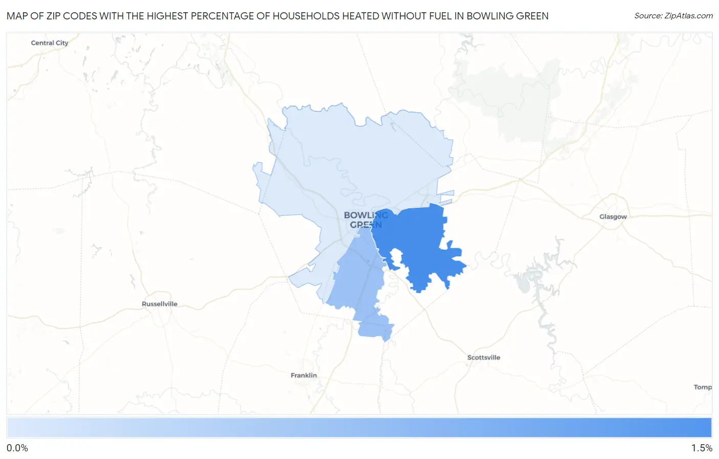 Zip Codes with the Highest Percentage of Households Heated without Fuel in Bowling Green Map