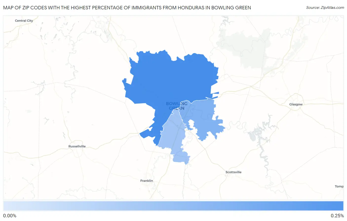 Zip Codes with the Highest Percentage of Immigrants from Honduras in Bowling Green Map