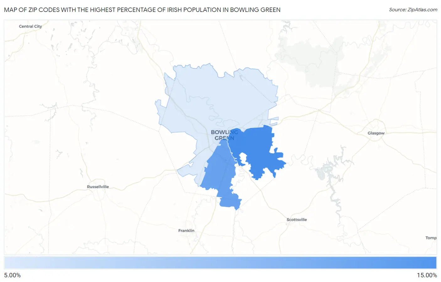 Zip Codes with the Highest Percentage of Irish Population in Bowling Green Map