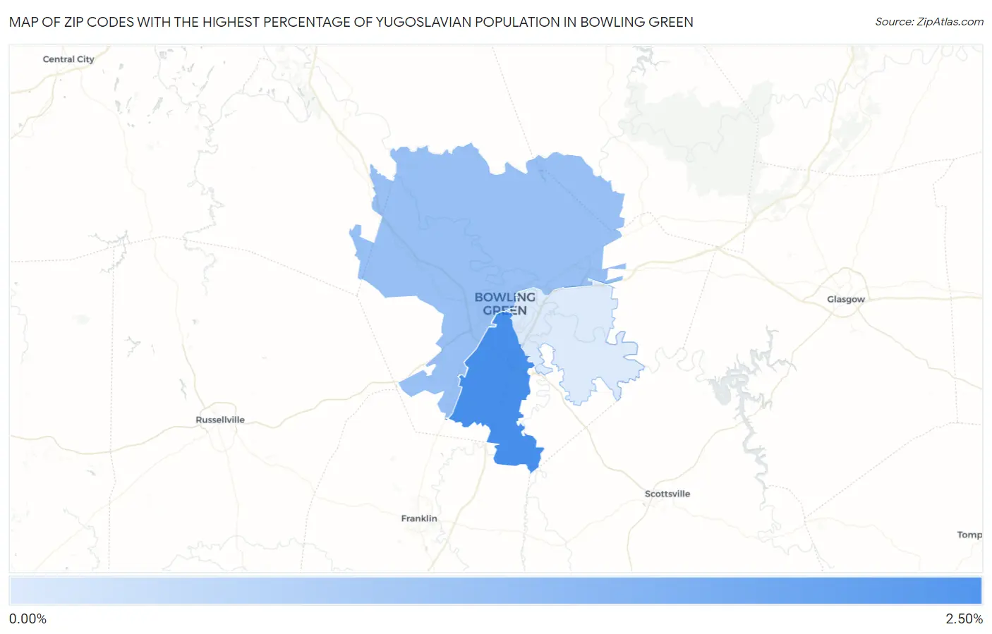 Zip Codes with the Highest Percentage of Yugoslavian Population in Bowling Green Map