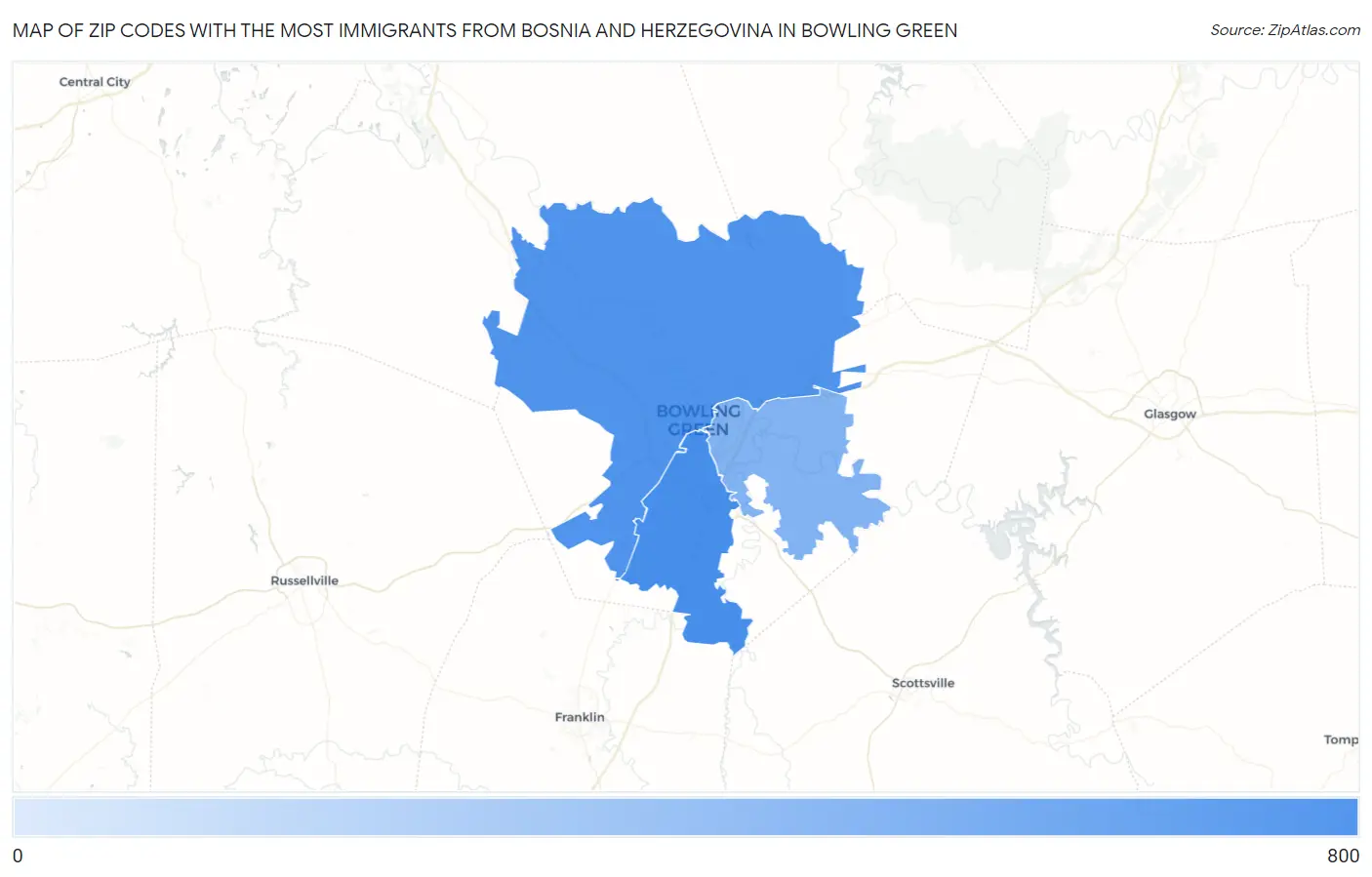 Zip Codes with the Most Immigrants from Bosnia and Herzegovina in Bowling Green Map