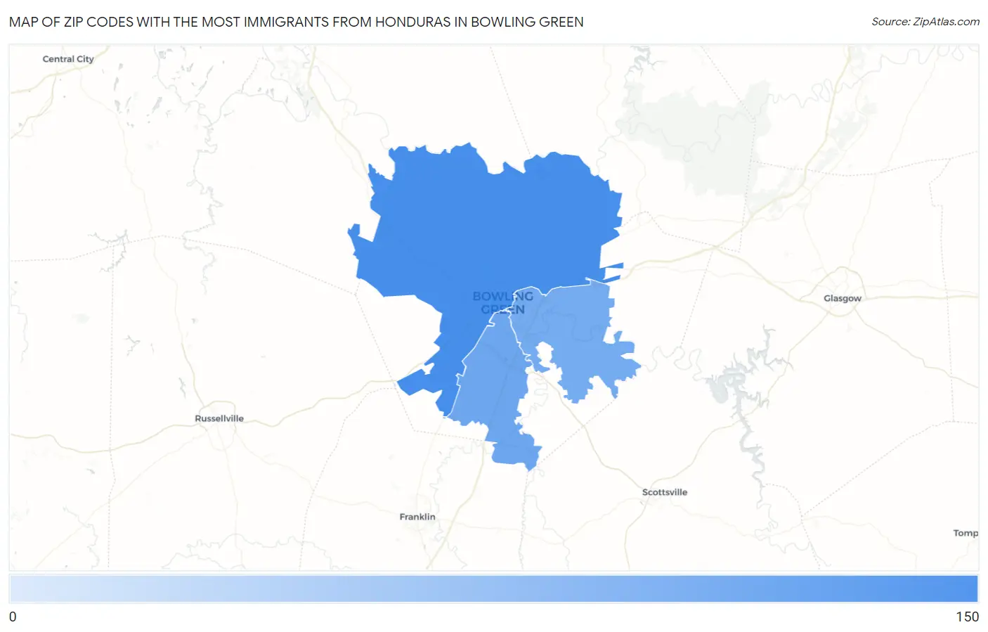 Zip Codes with the Most Immigrants from Honduras in Bowling Green Map