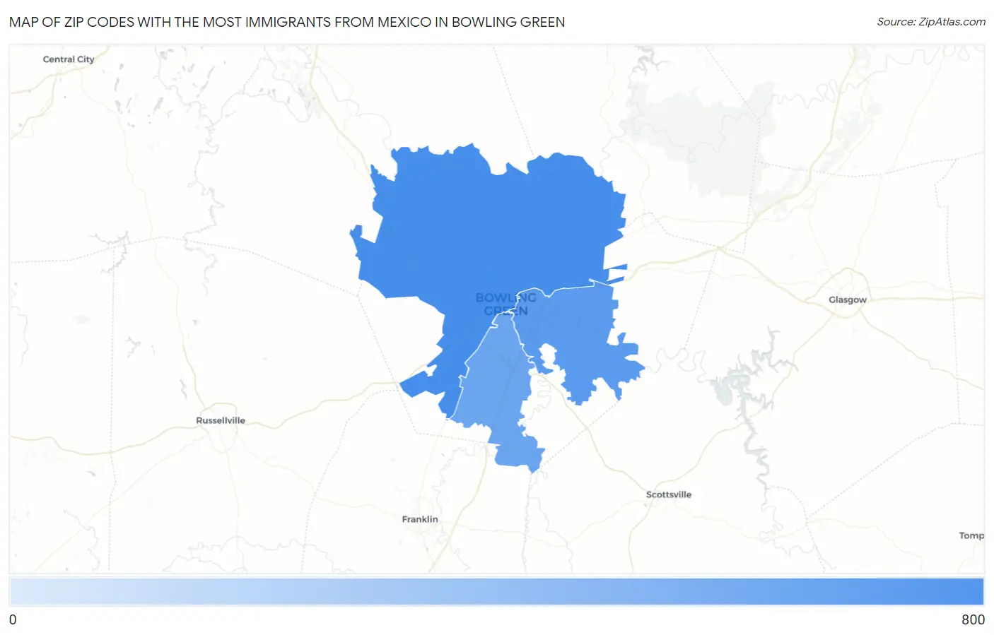 Zip Codes with the Most Immigrants from Mexico in Bowling Green Map