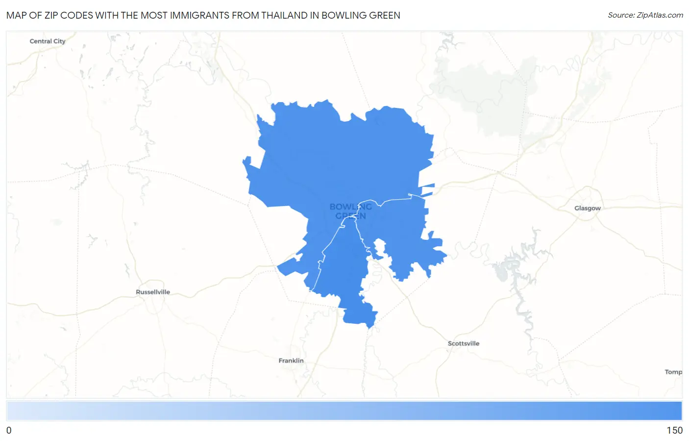 Zip Codes with the Most Immigrants from Thailand in Bowling Green Map
