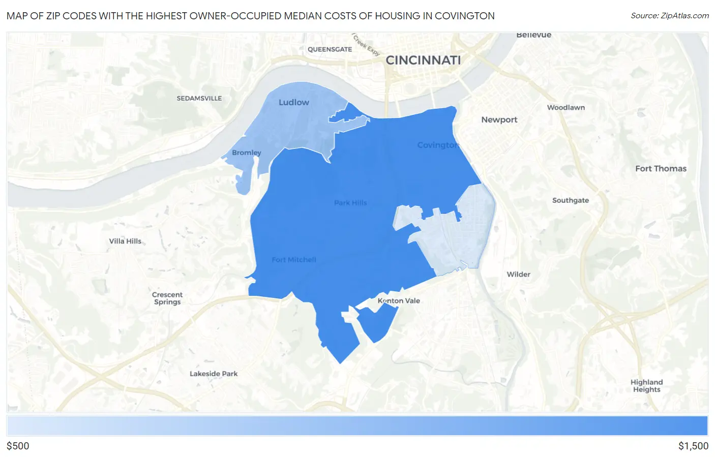 Zip Codes with the Highest Owner-Occupied Median Costs of Housing in Covington Map