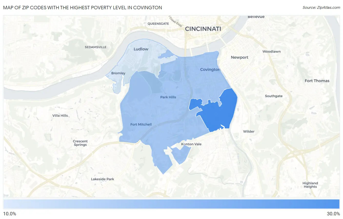 Zip Codes with the Highest Poverty Level in Covington Map