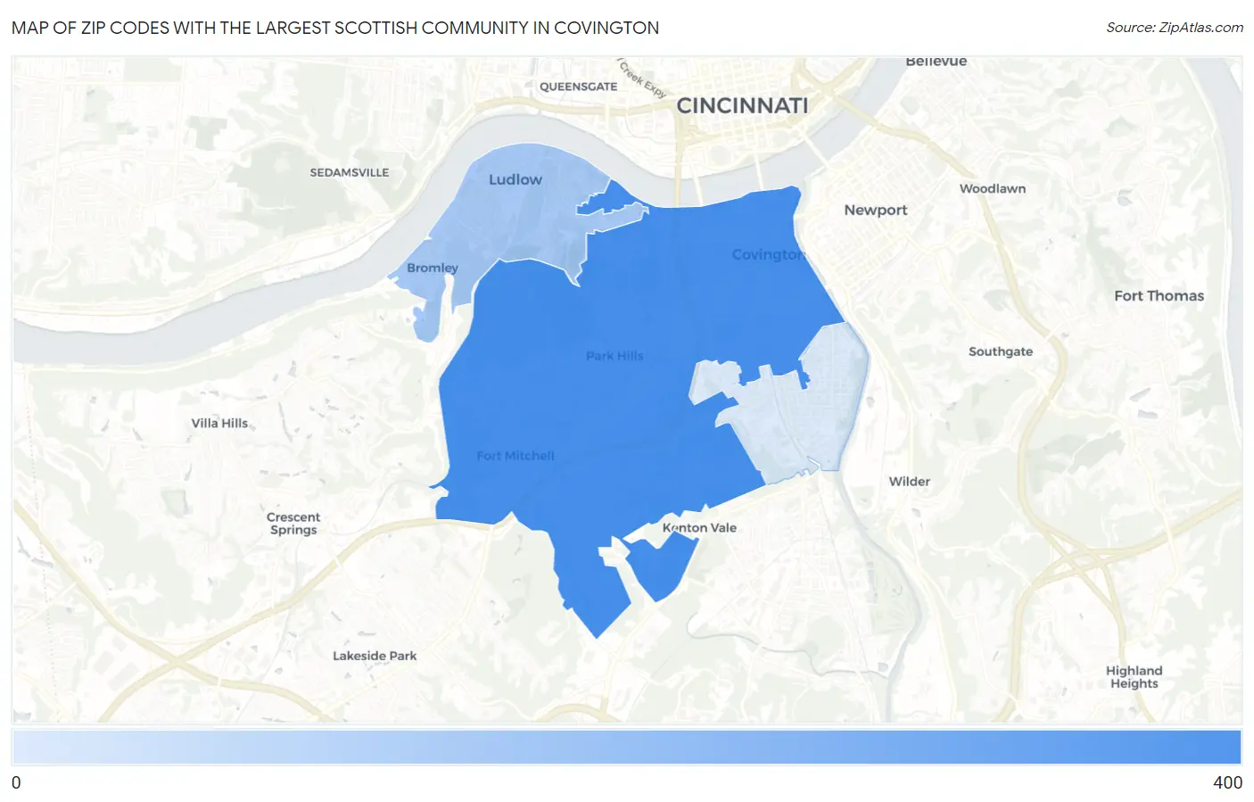 Zip Codes with the Largest Scottish Community in Covington Map