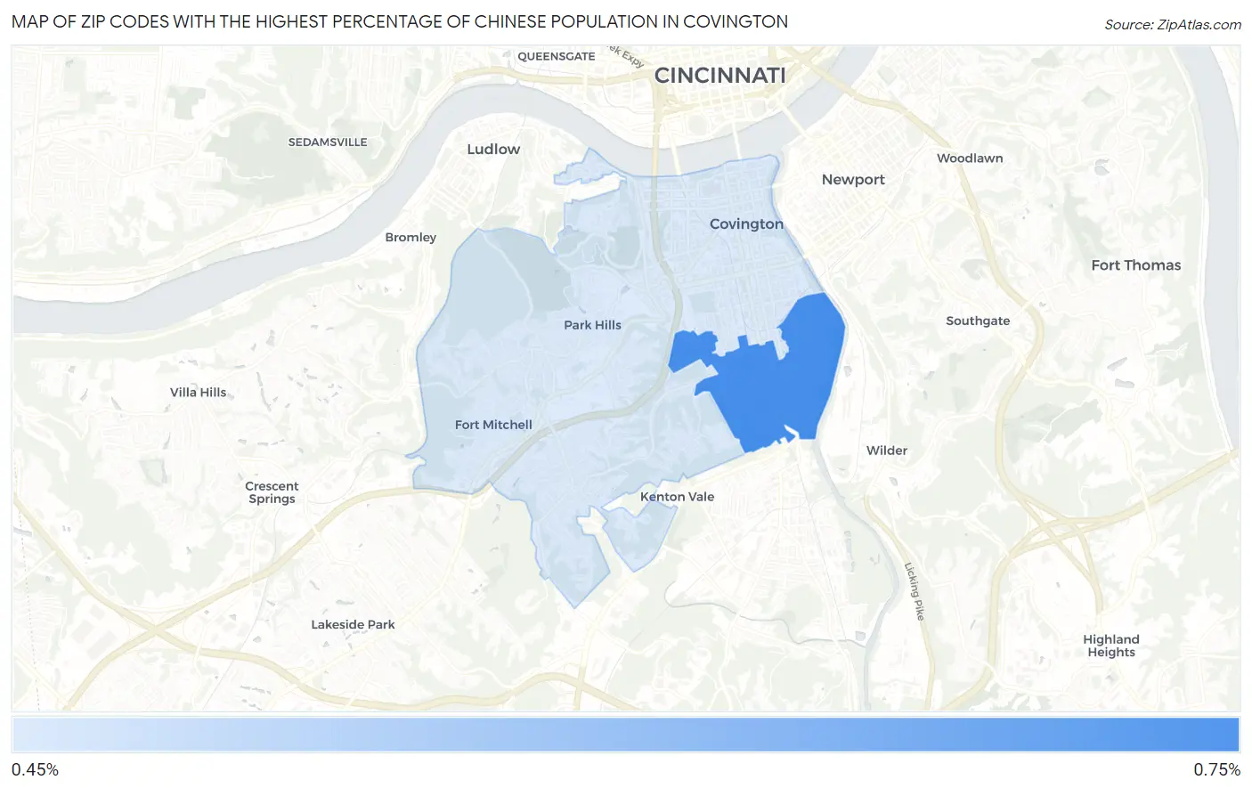 Zip Codes with the Highest Percentage of Chinese Population in Covington Map