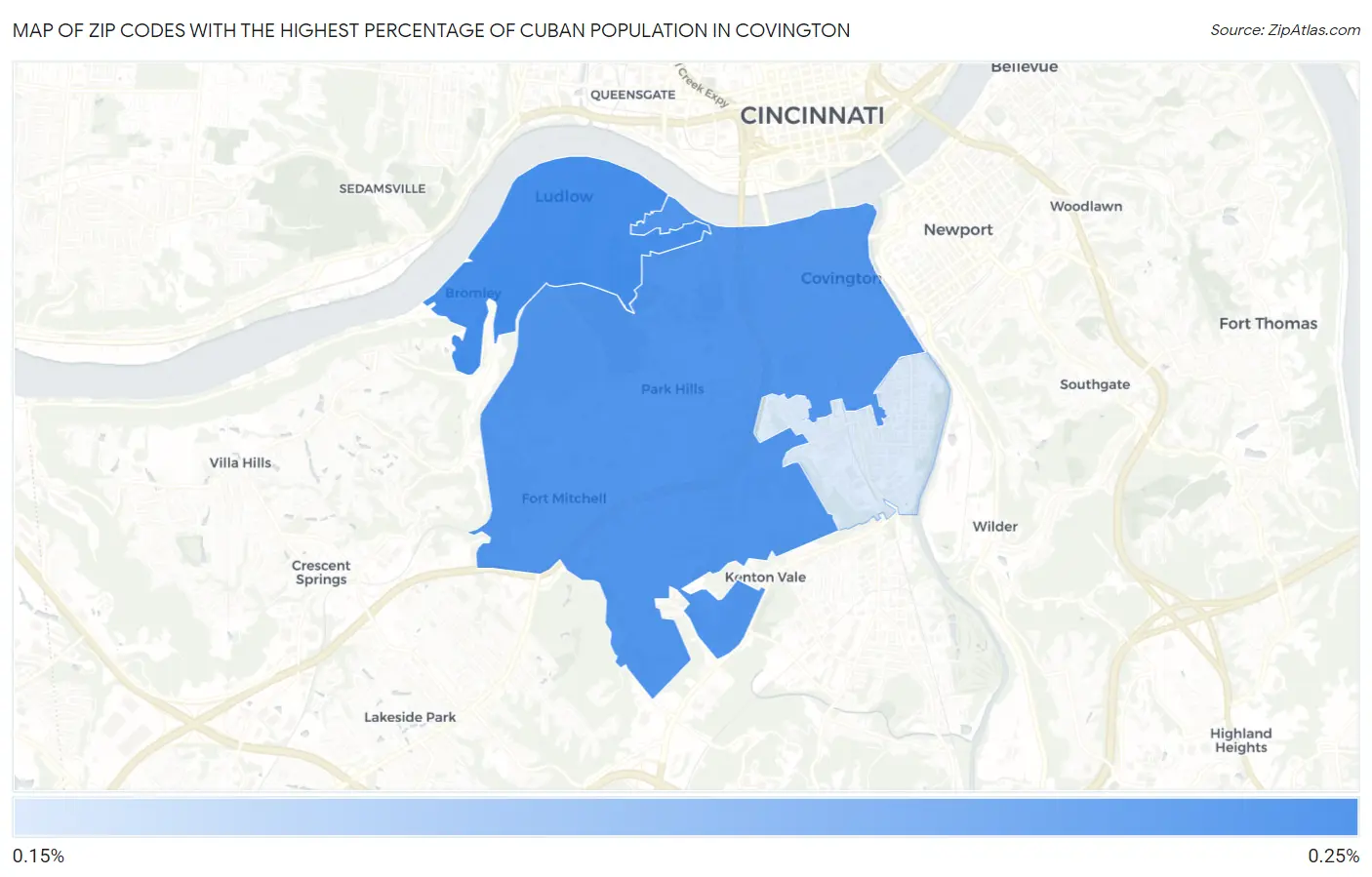 Zip Codes with the Highest Percentage of Cuban Population in Covington Map