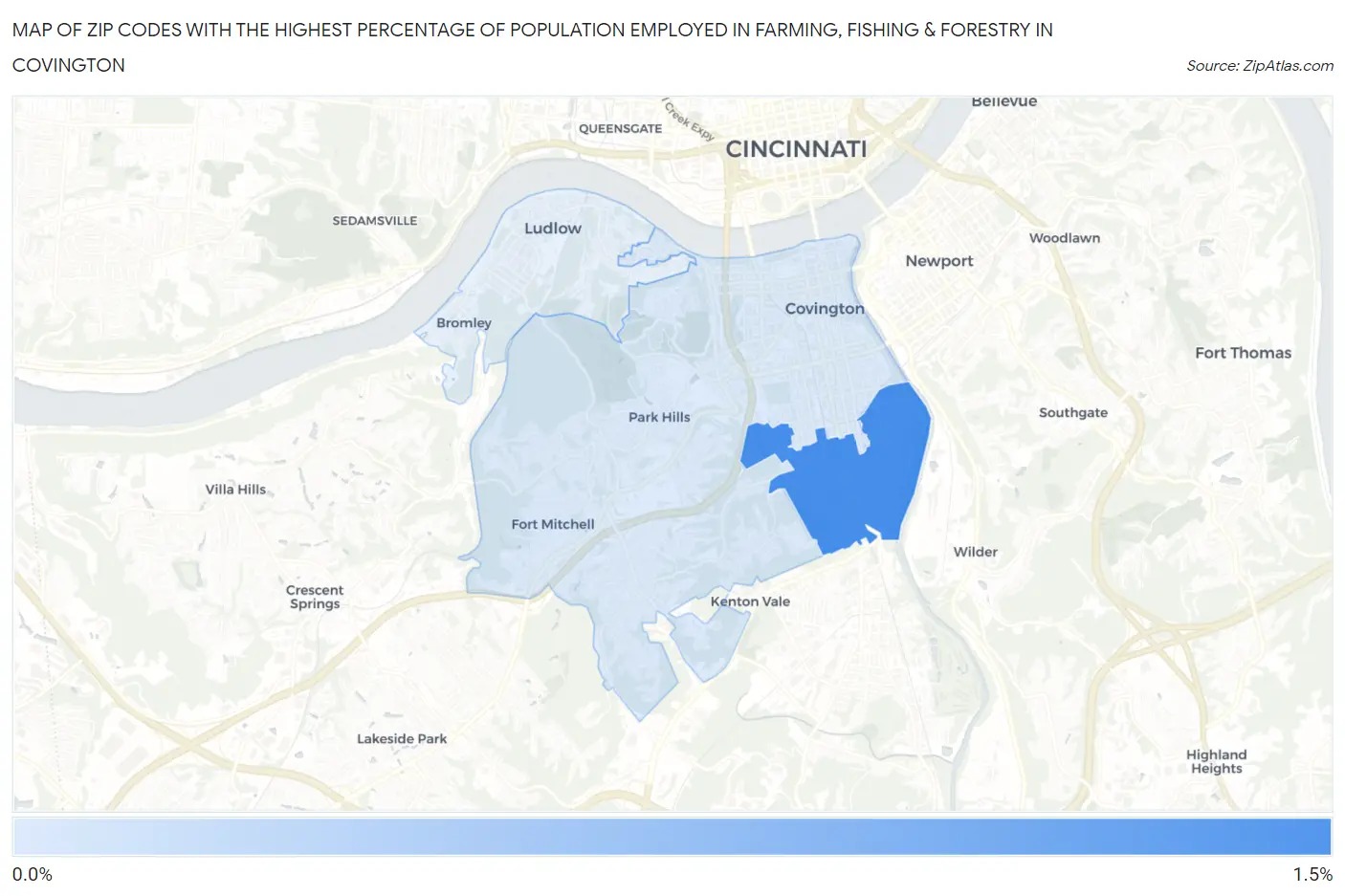 Zip Codes with the Highest Percentage of Population Employed in Farming, Fishing & Forestry in Covington Map