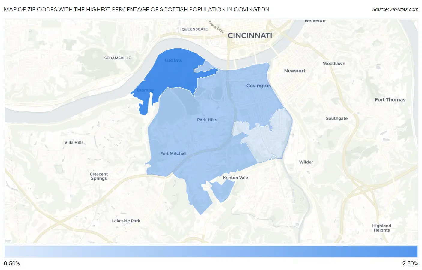 Zip Codes with the Highest Percentage of Scottish Population in Covington Map
