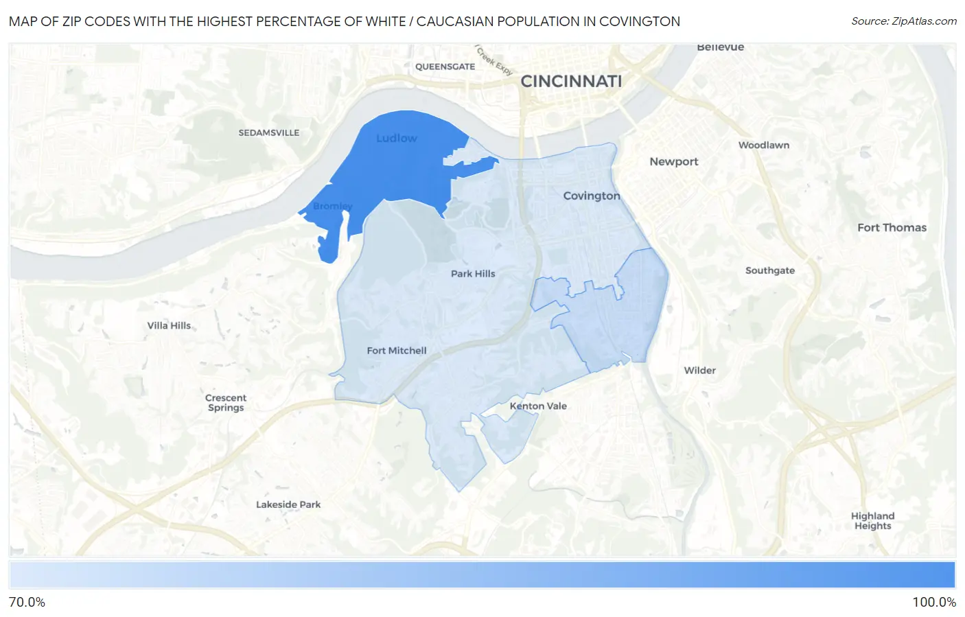 Zip Codes with the Highest Percentage of White / Caucasian Population in Covington Map