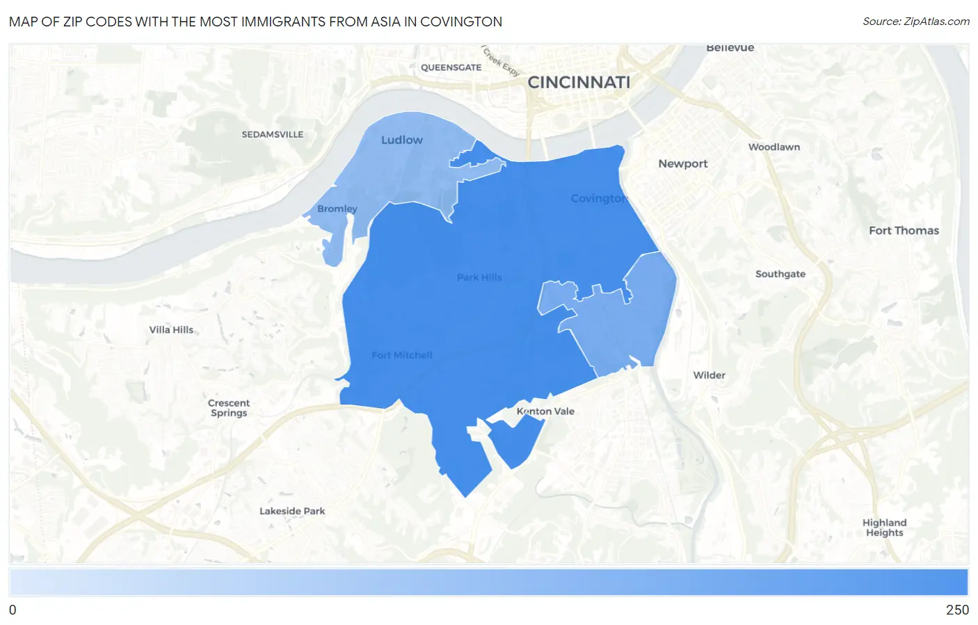 Zip Codes with the Most Immigrants from Asia in Covington Map