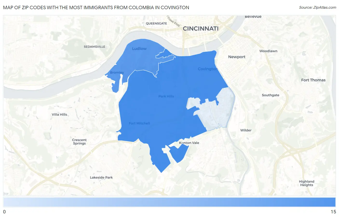 Zip Codes with the Most Immigrants from Colombia in Covington Map