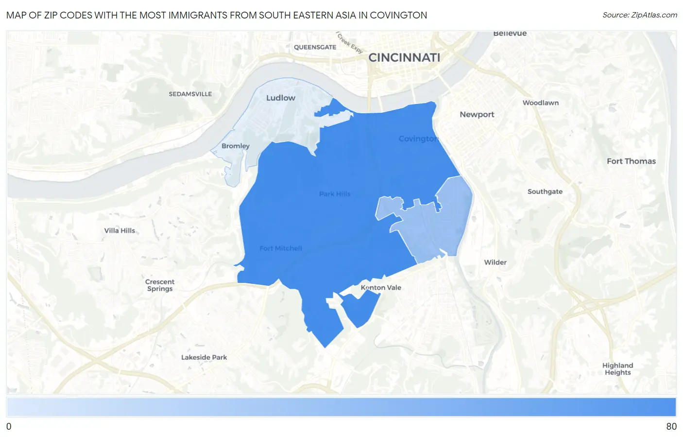 Zip Codes with the Most Immigrants from South Eastern Asia in Covington Map