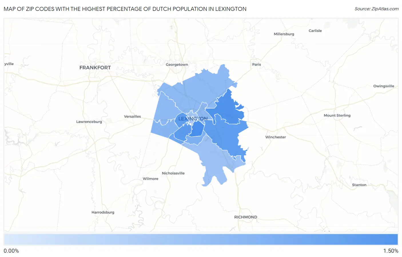 Zip Codes with the Highest Percentage of Dutch Population in Lexington Map