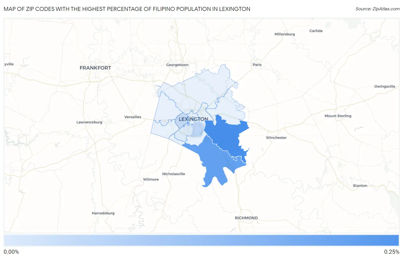 Zip Codes with the Highest Percentage of Filipino Population in Lexington Map