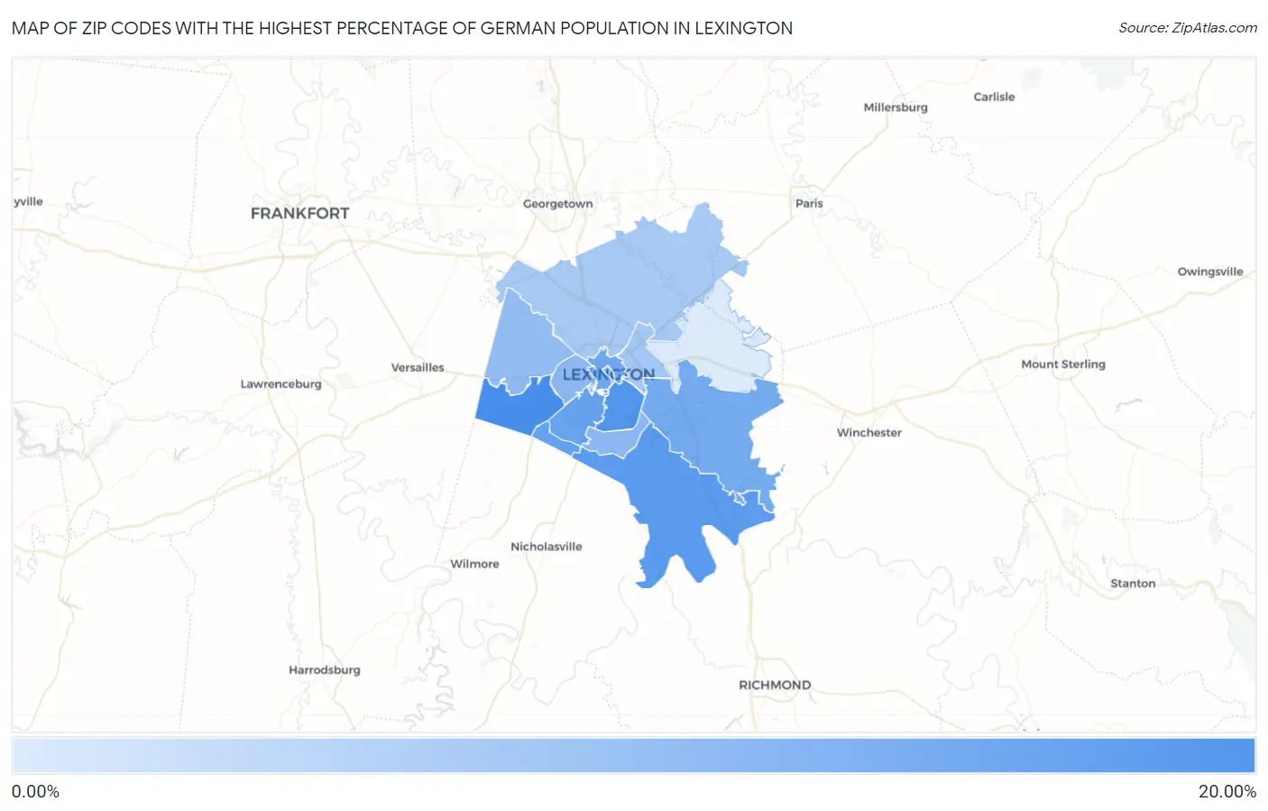 Zip Codes with the Highest Percentage of German Population in Lexington Map