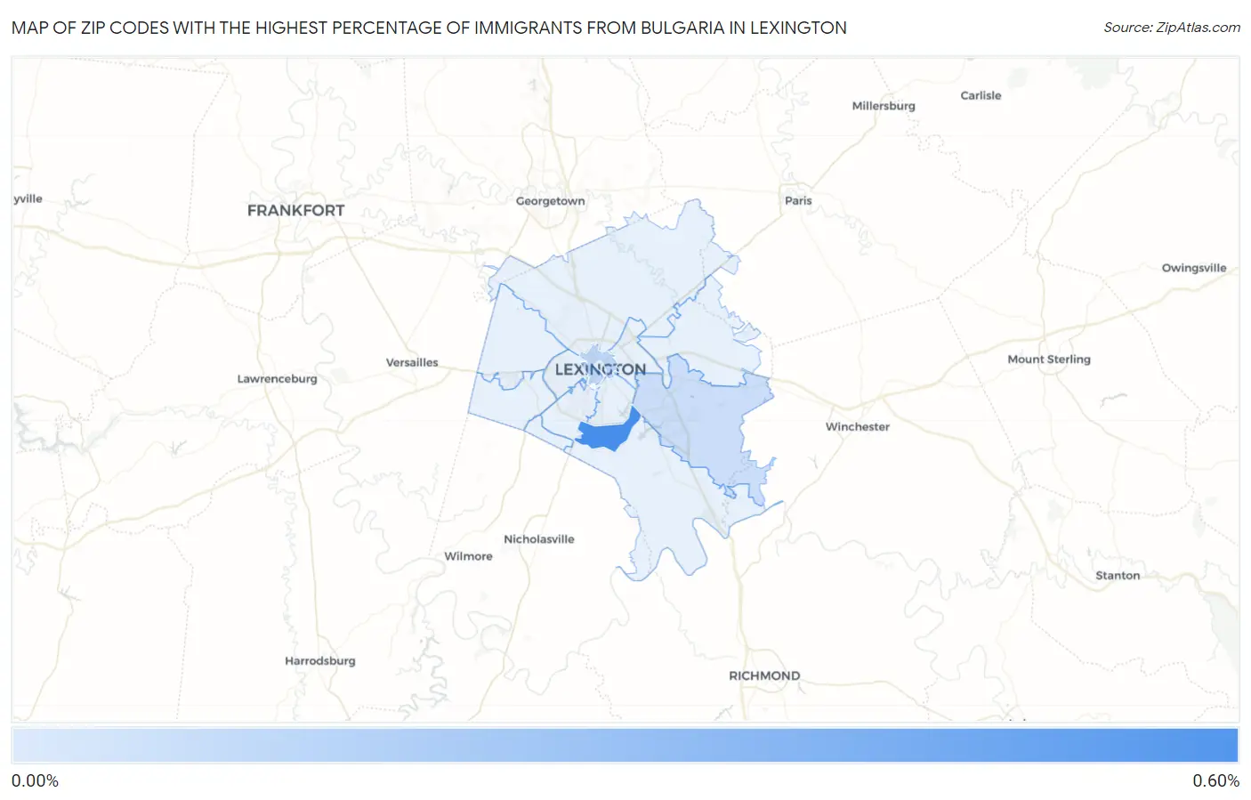 Zip Codes with the Highest Percentage of Immigrants from Bulgaria in Lexington Map