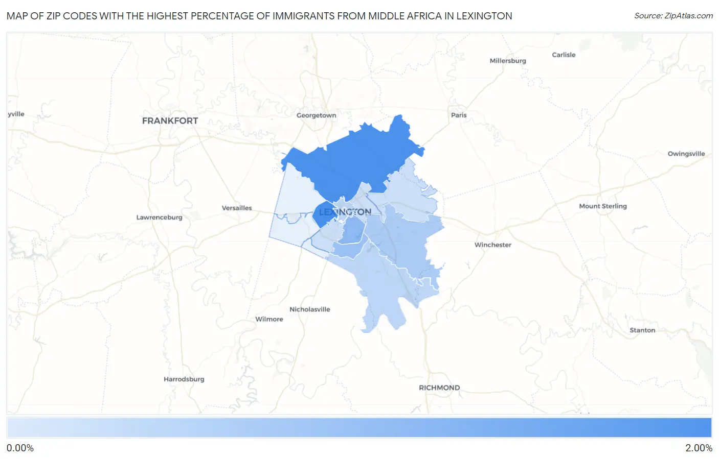 Zip Codes with the Highest Percentage of Immigrants from Middle Africa in Lexington Map