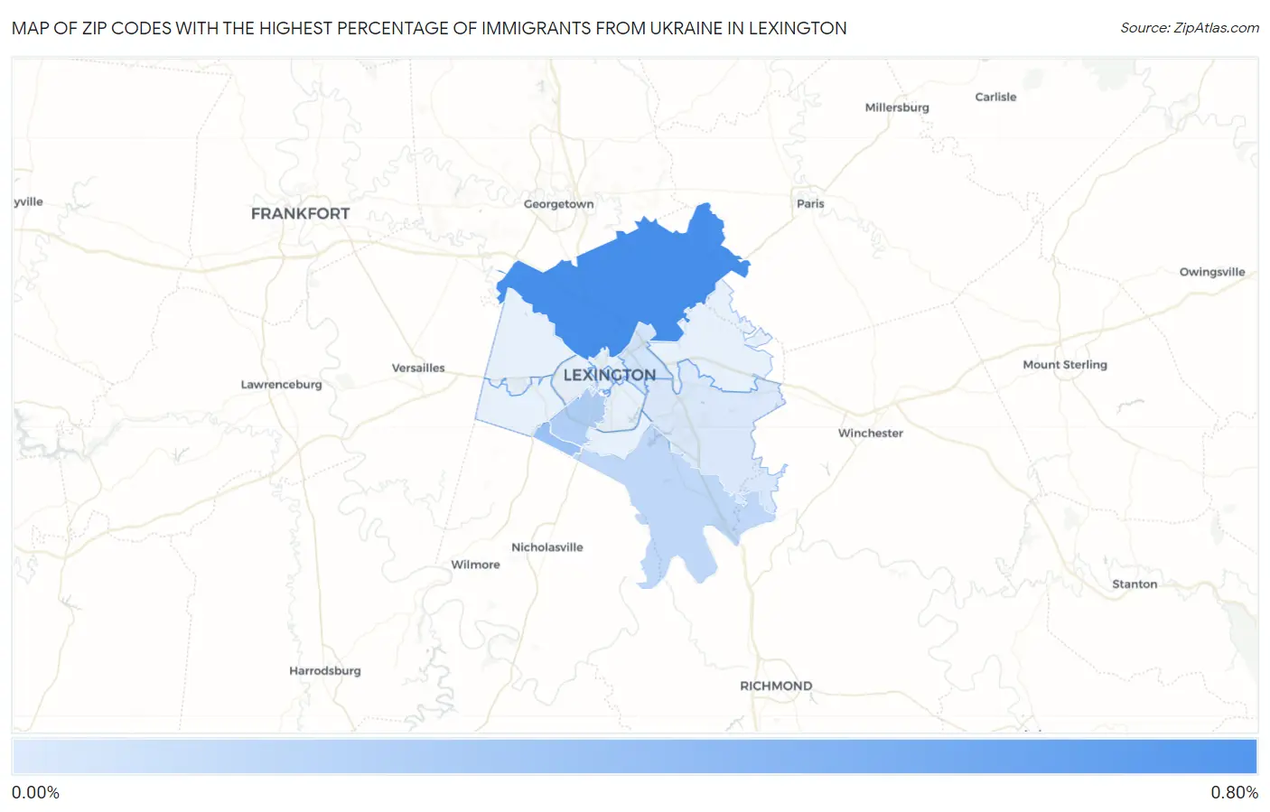 Zip Codes with the Highest Percentage of Immigrants from Ukraine in Lexington Map