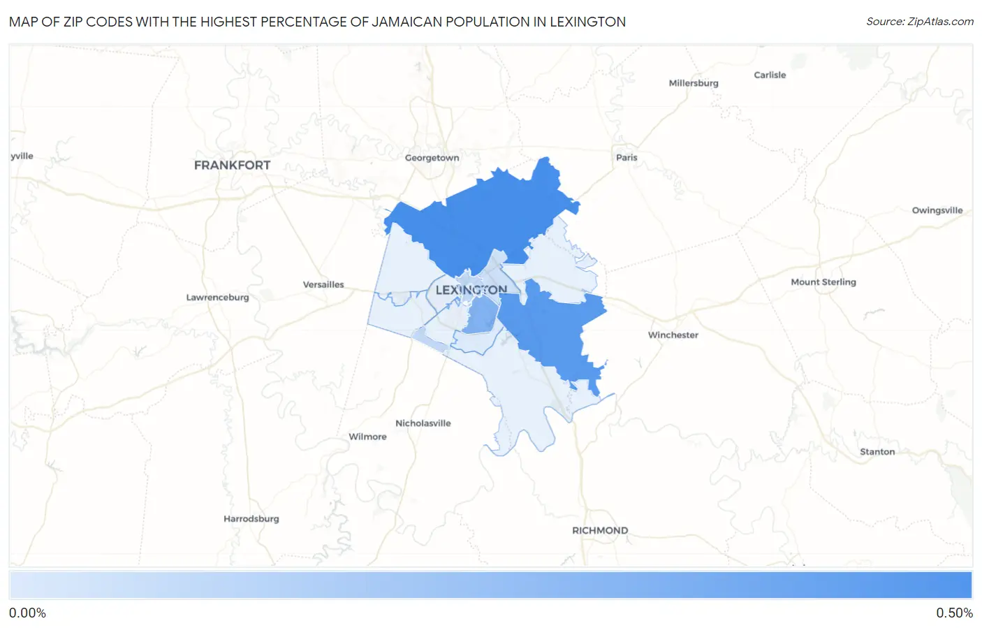 Zip Codes with the Highest Percentage of Jamaican Population in Lexington Map