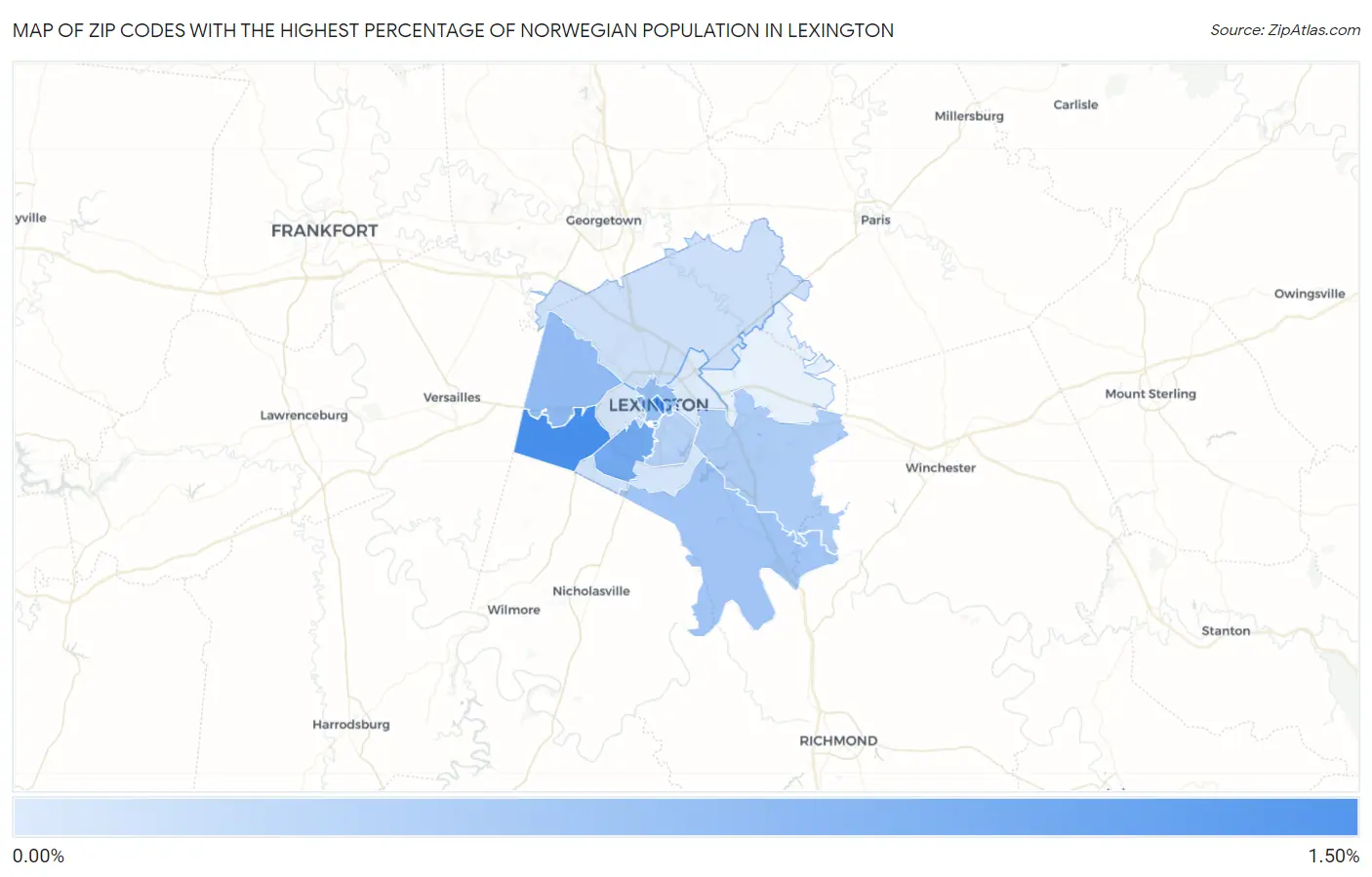 Zip Codes with the Highest Percentage of Norwegian Population in Lexington Map