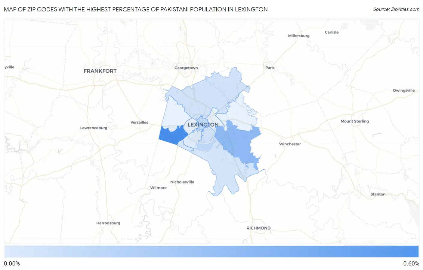 Zip Codes with the Highest Percentage of Pakistani Population in Lexington Map