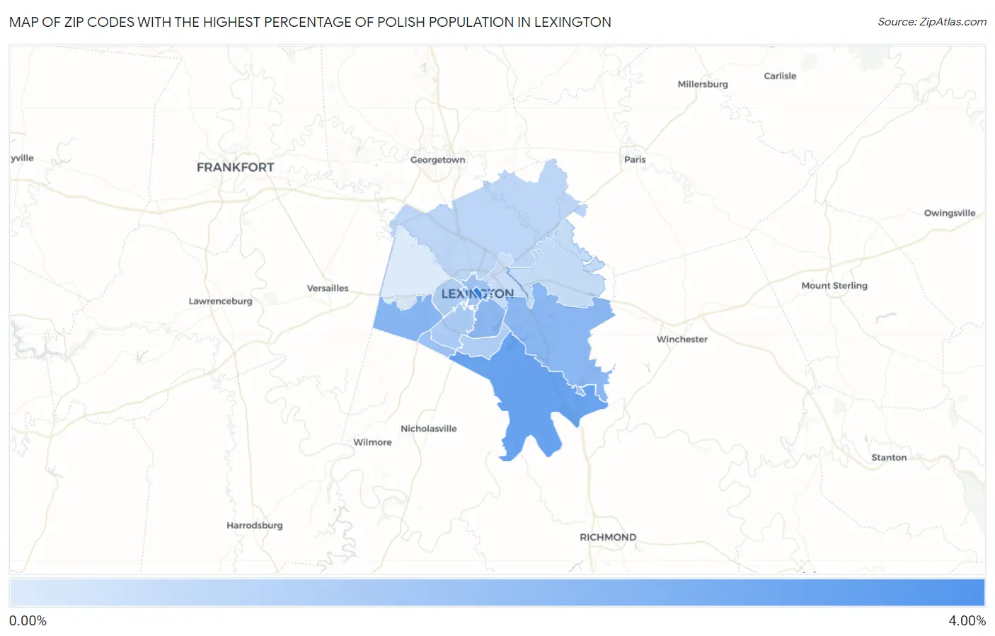 Zip Codes with the Highest Percentage of Polish Population in Lexington Map