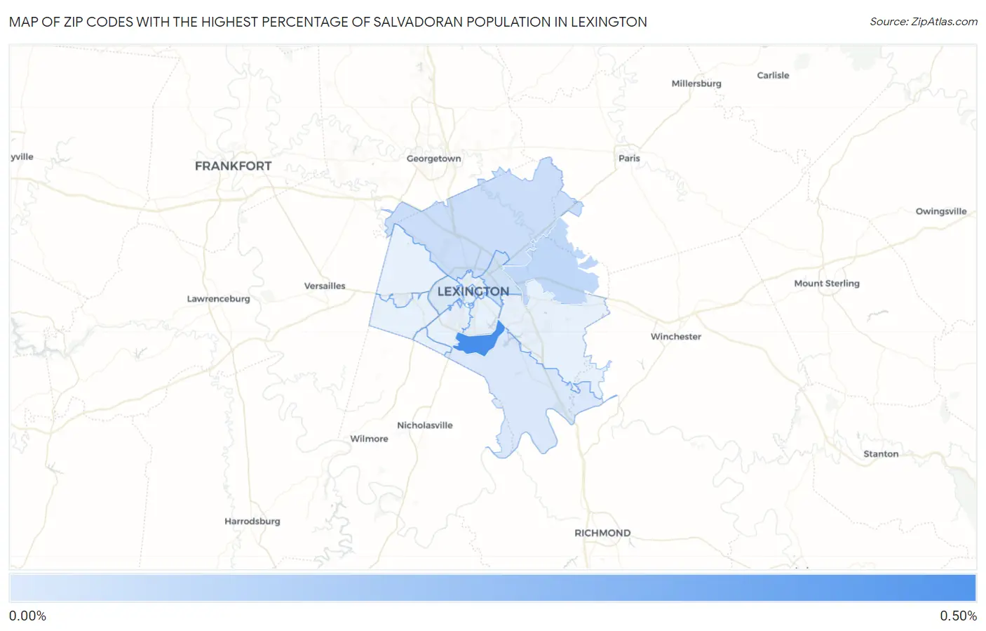 Zip Codes with the Highest Percentage of Salvadoran Population in Lexington Map