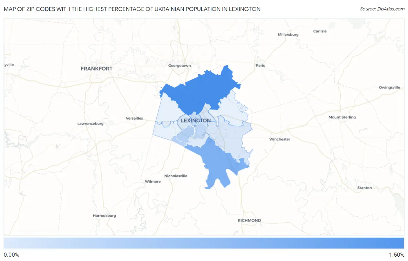Zip Codes with the Highest Percentage of Ukrainian Population in Lexington Map