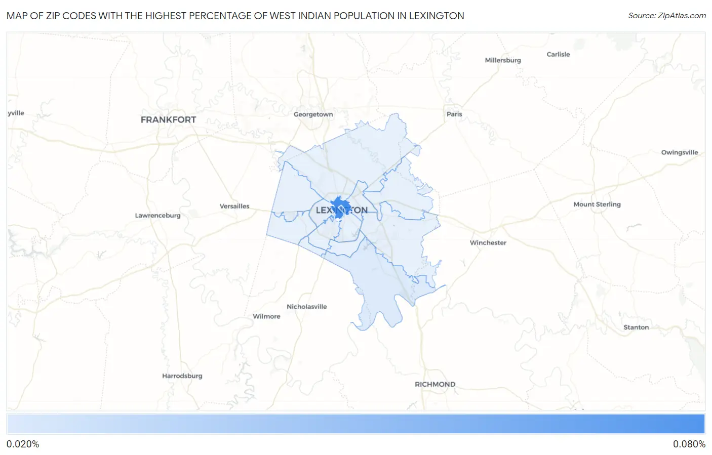 Zip Codes with the Highest Percentage of West Indian Population in Lexington Map